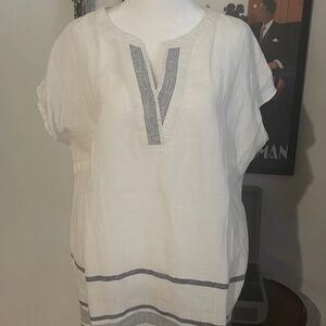 Talbots Women Large 100% Linen Top Sleeveless White Shirt Blouse Coastal Boho